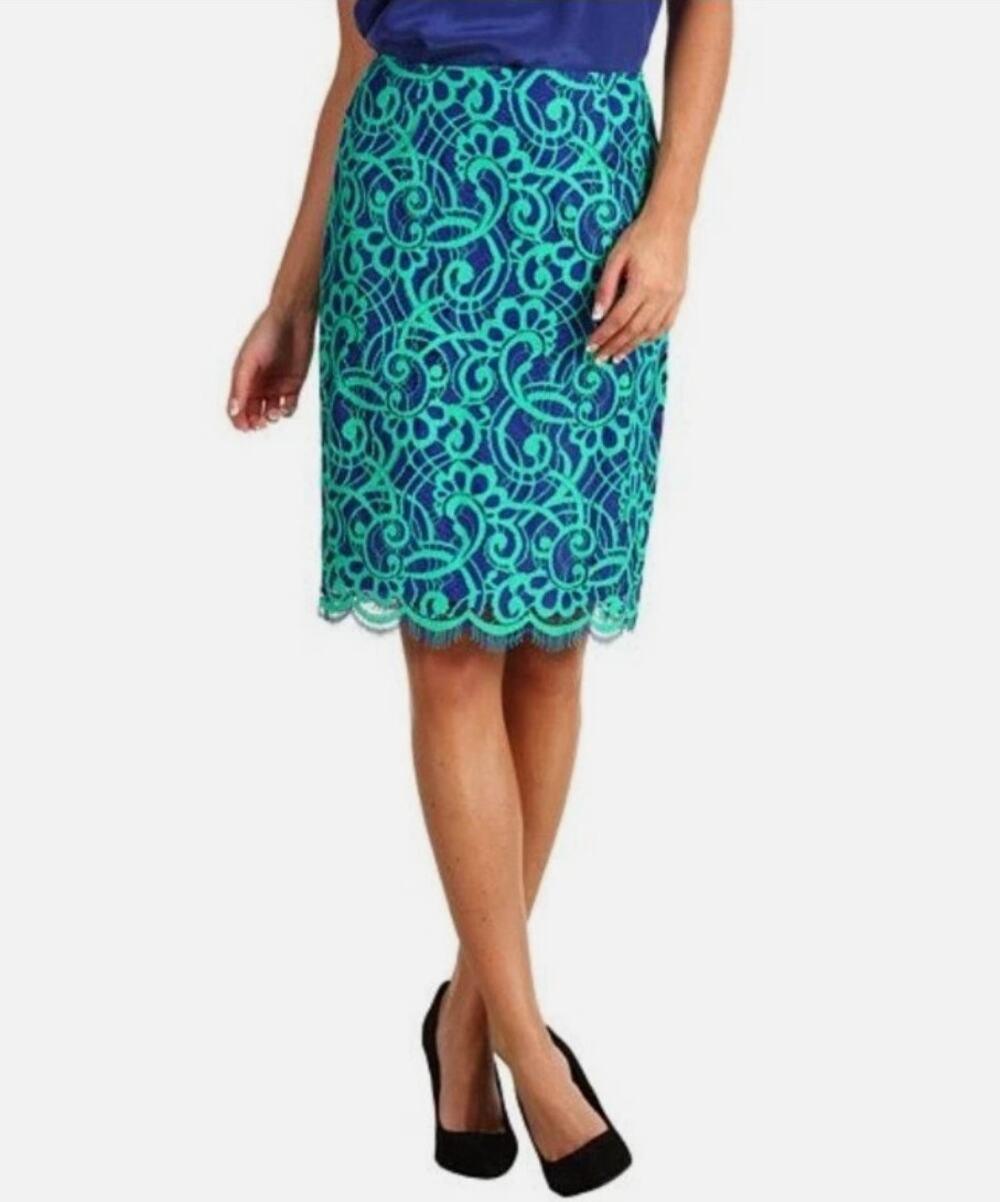 Lilly Pulitzer Hyacinth Two Tone Lace Pencil Skirt Size 8